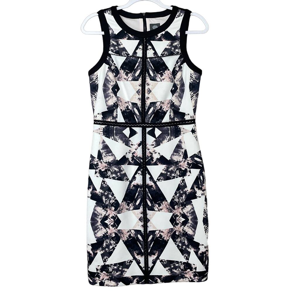 Vince Camuto Sleeveless Sheath Dress White Pink Black Kaleidoscope Print Size 6